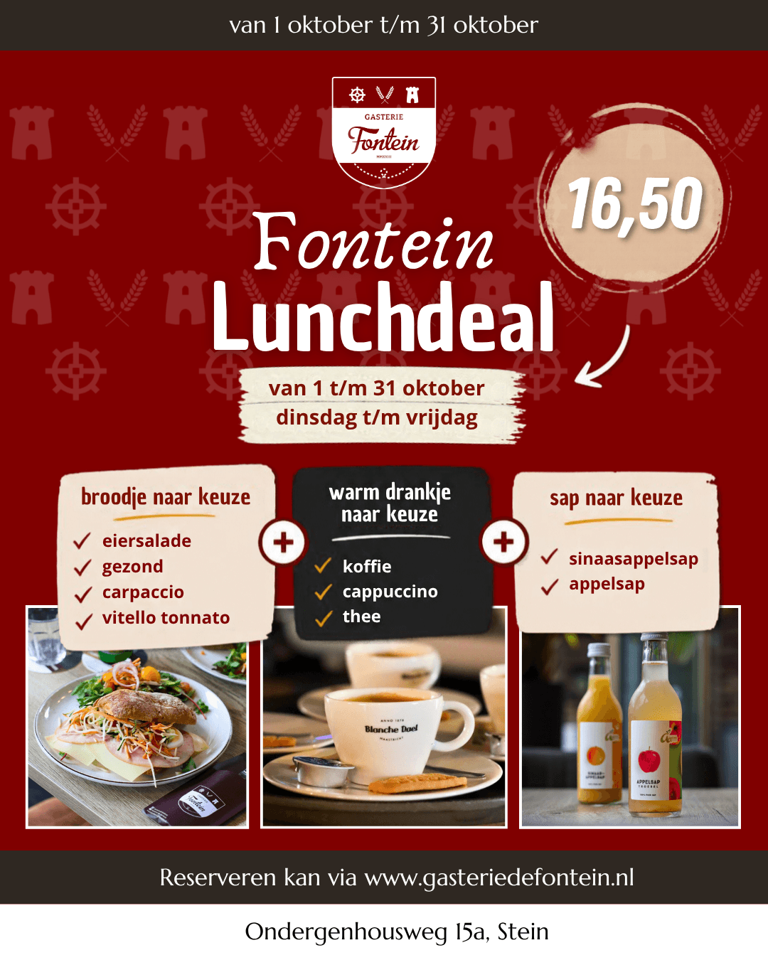 Fontein Lunchdeal oktober: broodje, warm drankje en sapje voor € 16,50